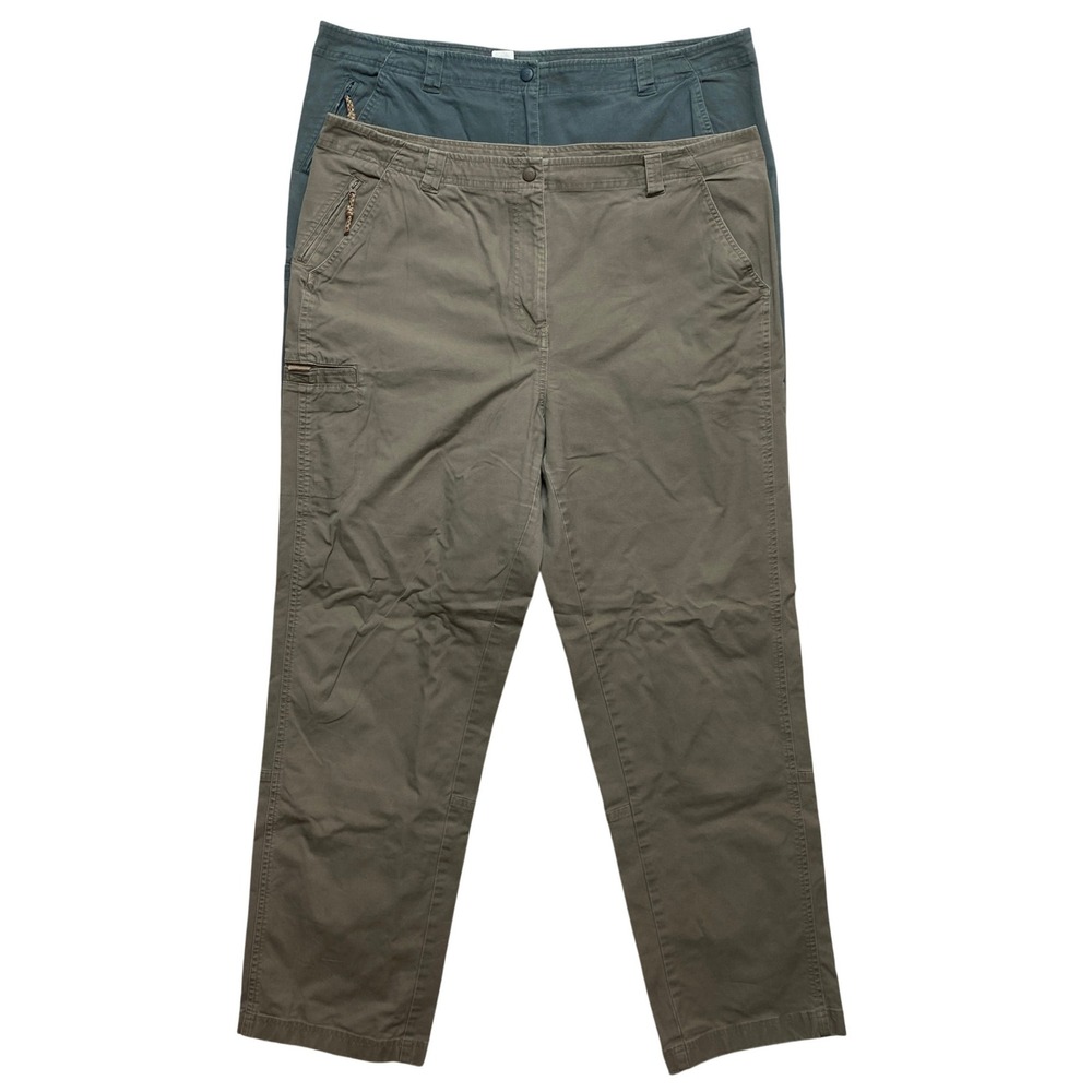Lot Of 2 L.L.Bean Pants Women 20 M/Tall Green Tan Cargo Utility Stretch Bundle